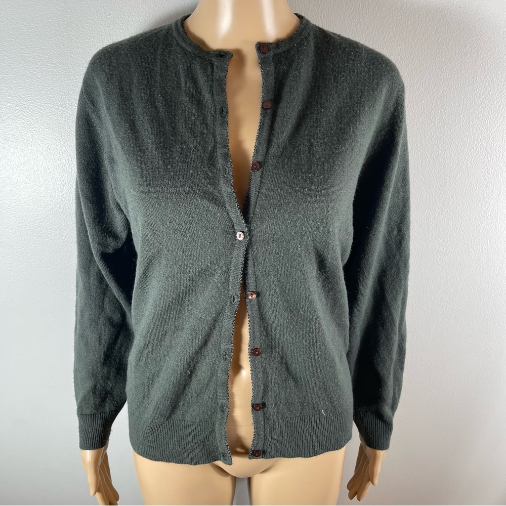 Carolyn Taylor Dark Green Crewneck Button Cardigan